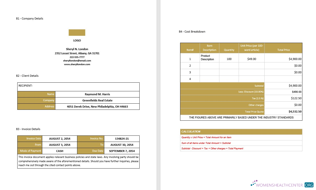 Download Professional Freelance Writer Invoice Template Photoshop template